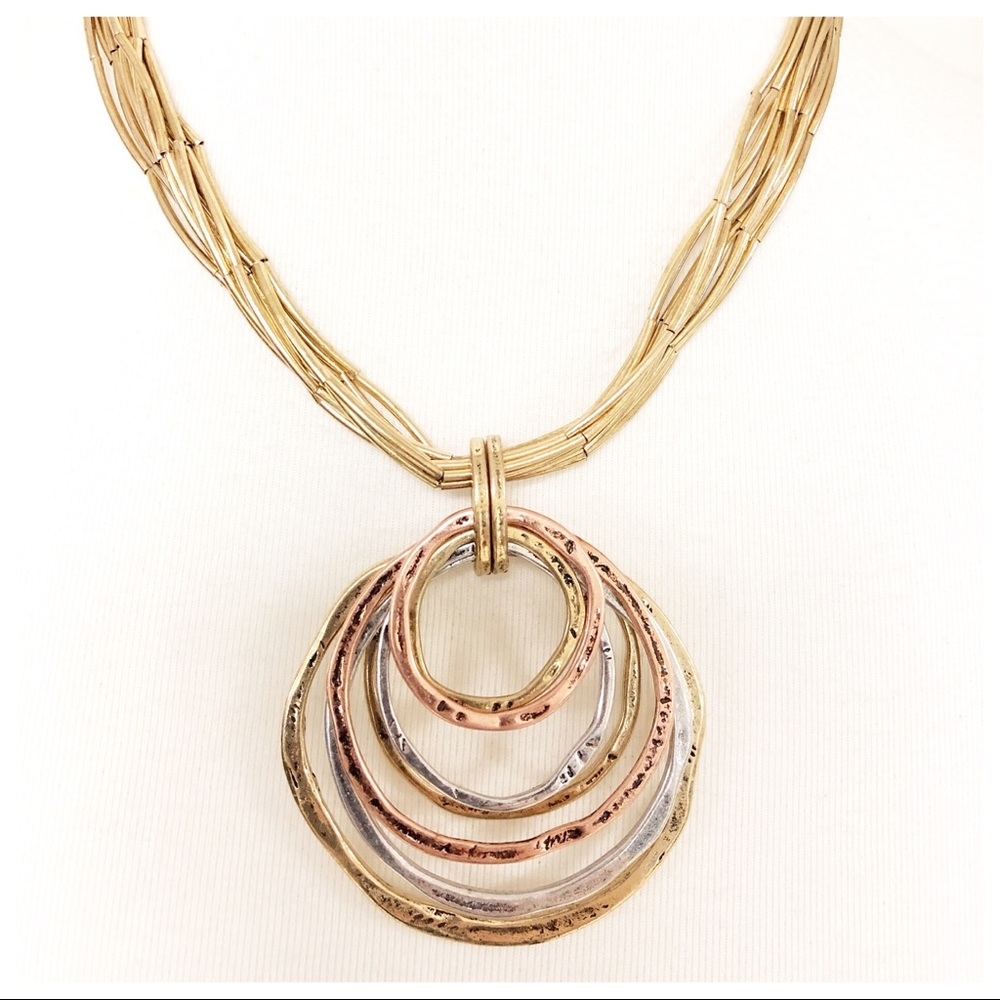 NEW STUNNING MULTI TONE STATEMENT NECKLACE - Picture 1 of 5